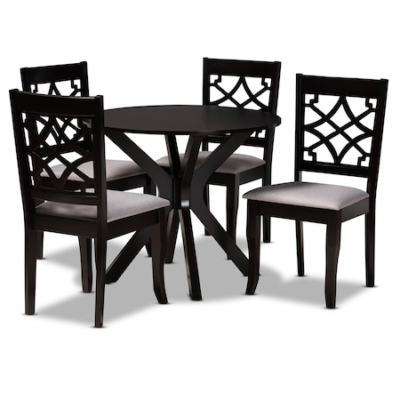 Baxton Studio Elena Grey Upholstered and Dark Brown Finished Wood 5-Piece Dining Set 172-9728-10892